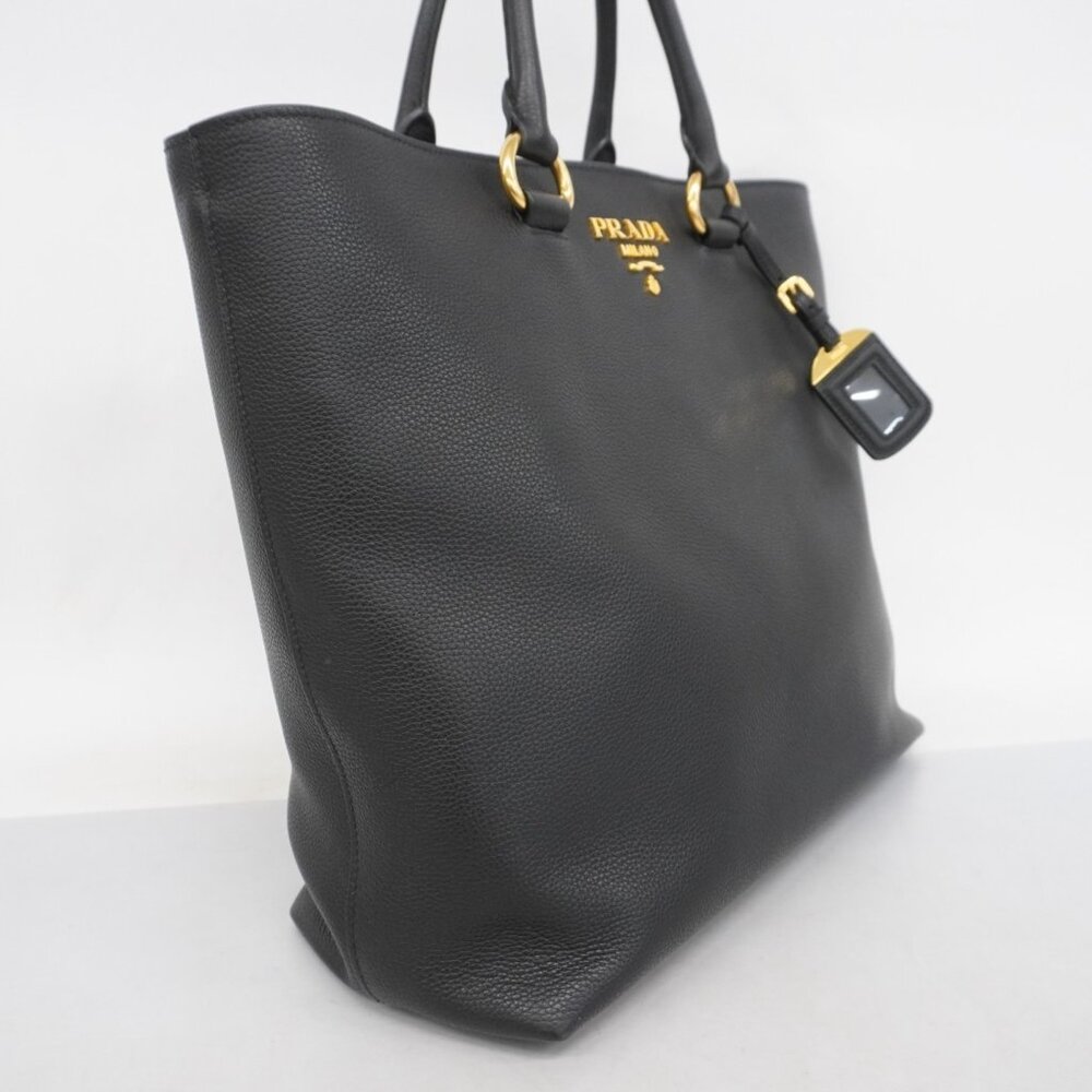 PRADA Black Leather Tote Bag with Gold Hardware - Picture 4 of 11